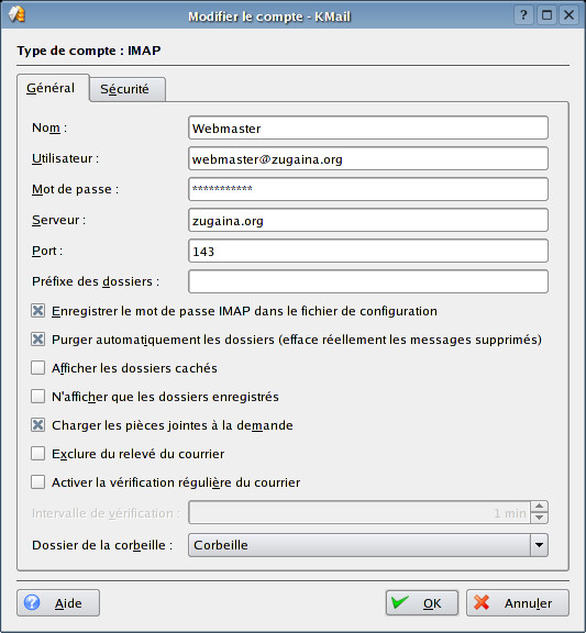 Configuration compte IMAP