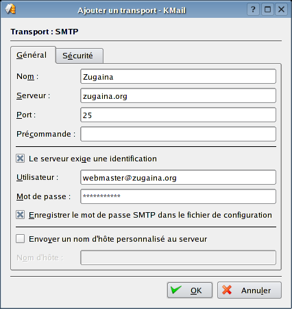 Configuration SMTP